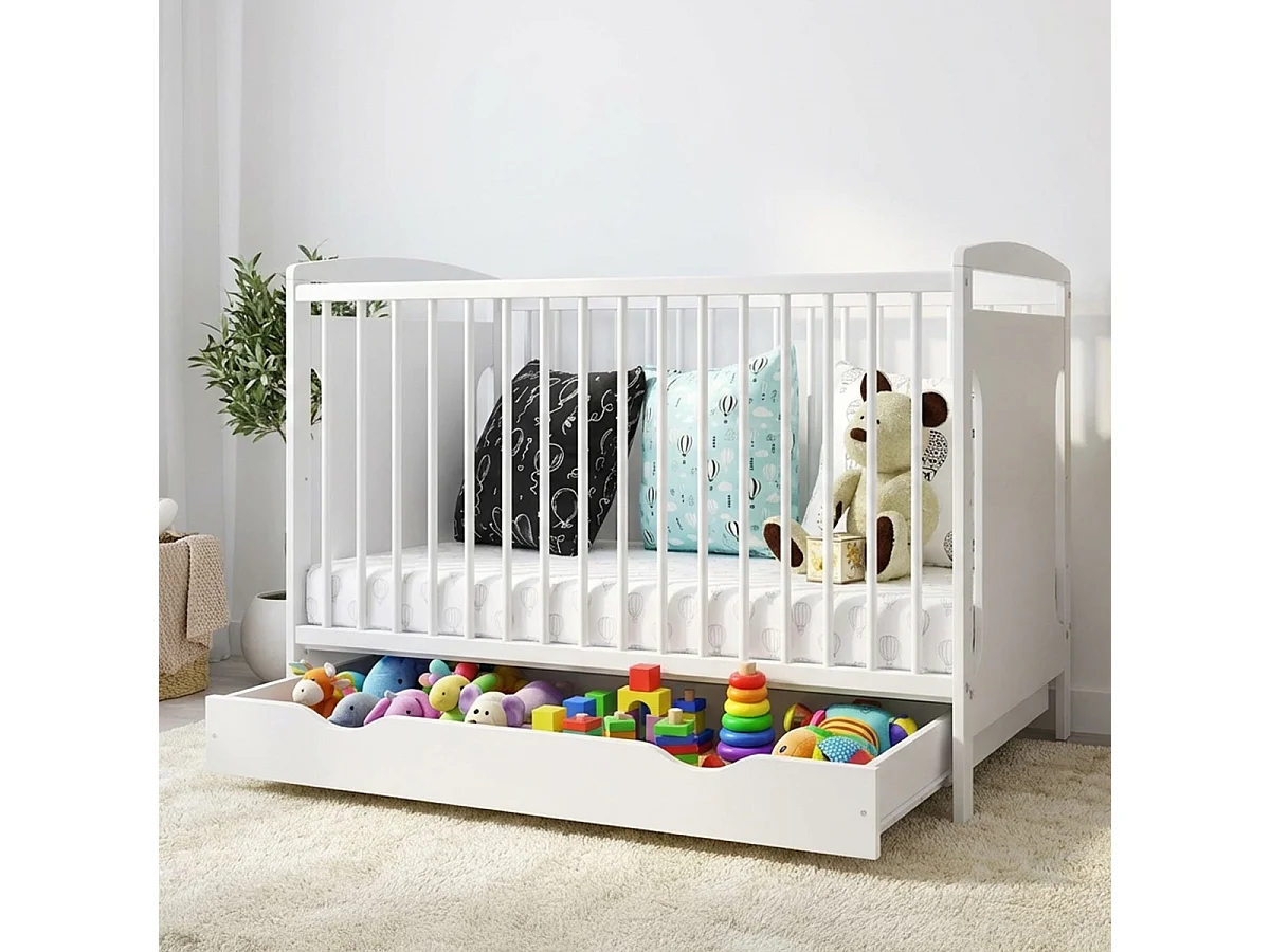 Lit bébé évolutif Margot blanc avec tiroir 60x 120 cm