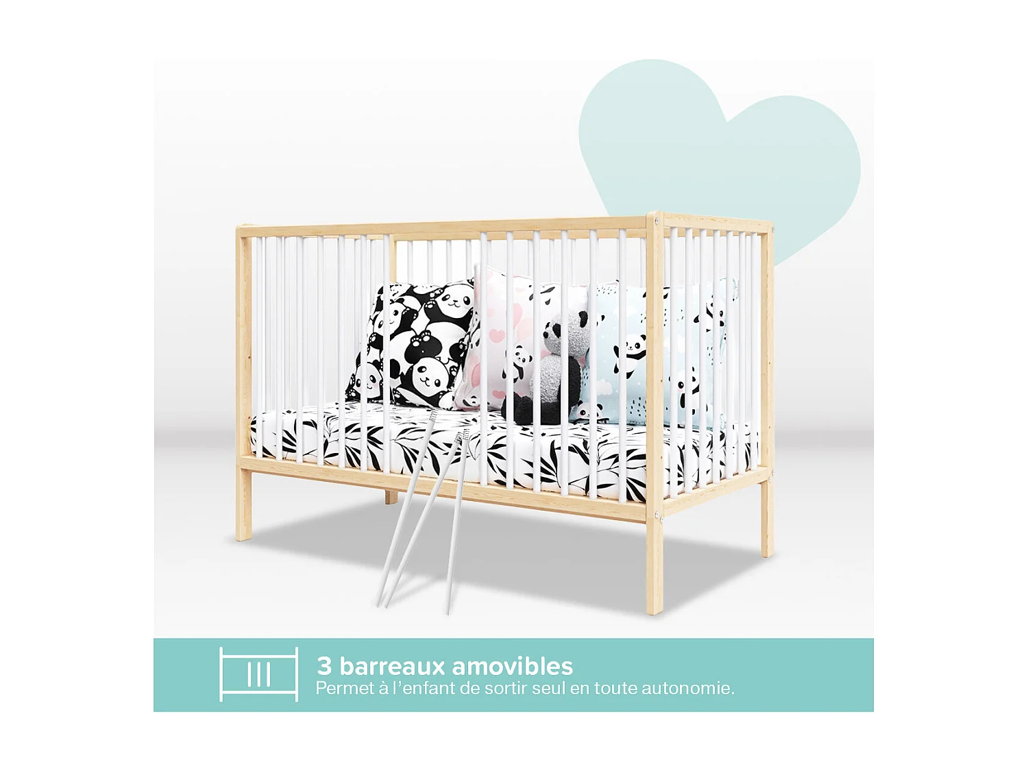 MINEA | Lit bébé évolutif MATHIS 60x120 cm (matelas non inclus)