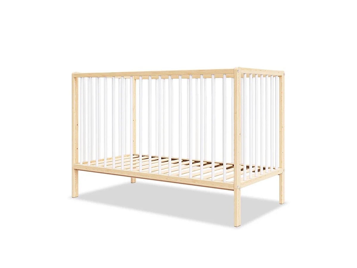 Lit bébé évolutif Mathis bois et blanc 60x 120 cm