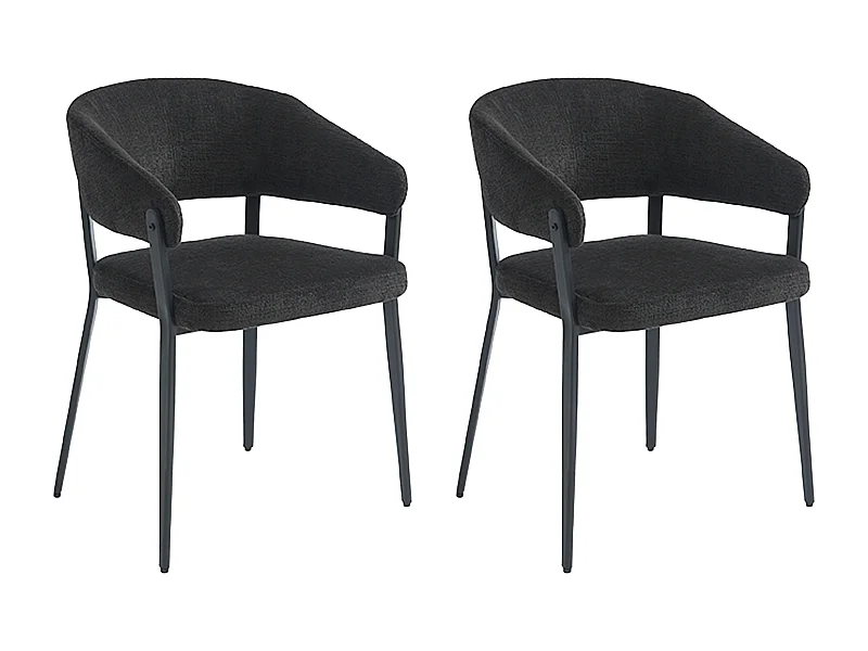 Lot de 2 chaises avec accoudoirs en tissu et métal - Noir - AVRELA