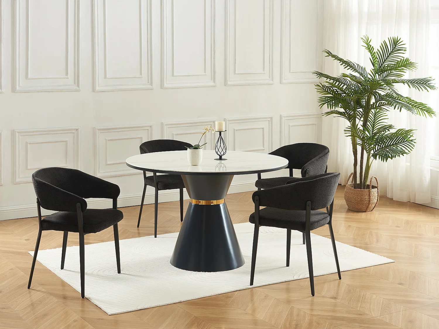 Lot de 2 chaises avec accoudoirs en tissu et métal - Noir - AVRELA