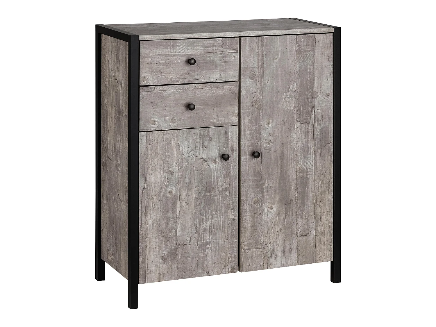 Chris | Armoire avec 2 portes et 2 tiroirs en Beton look / Noir