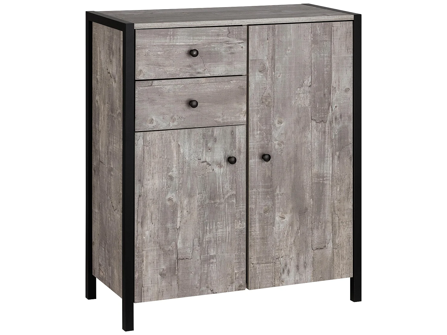 Chris | Armoire avec 2 portes et 2 tiroirs en Beton look / Noir