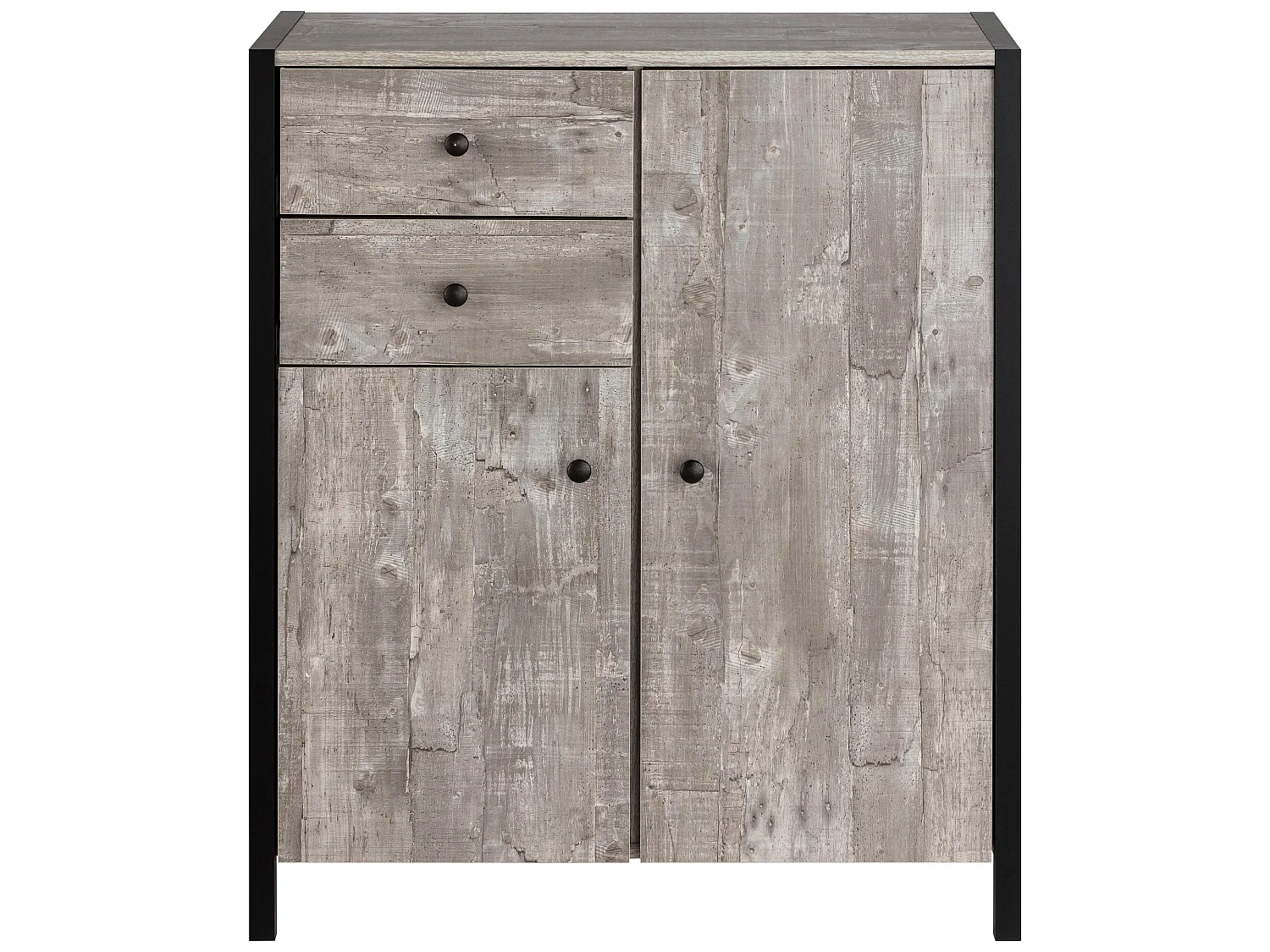 Chris | Armoire avec 2 portes et 2 tiroirs en Beton look / Noir