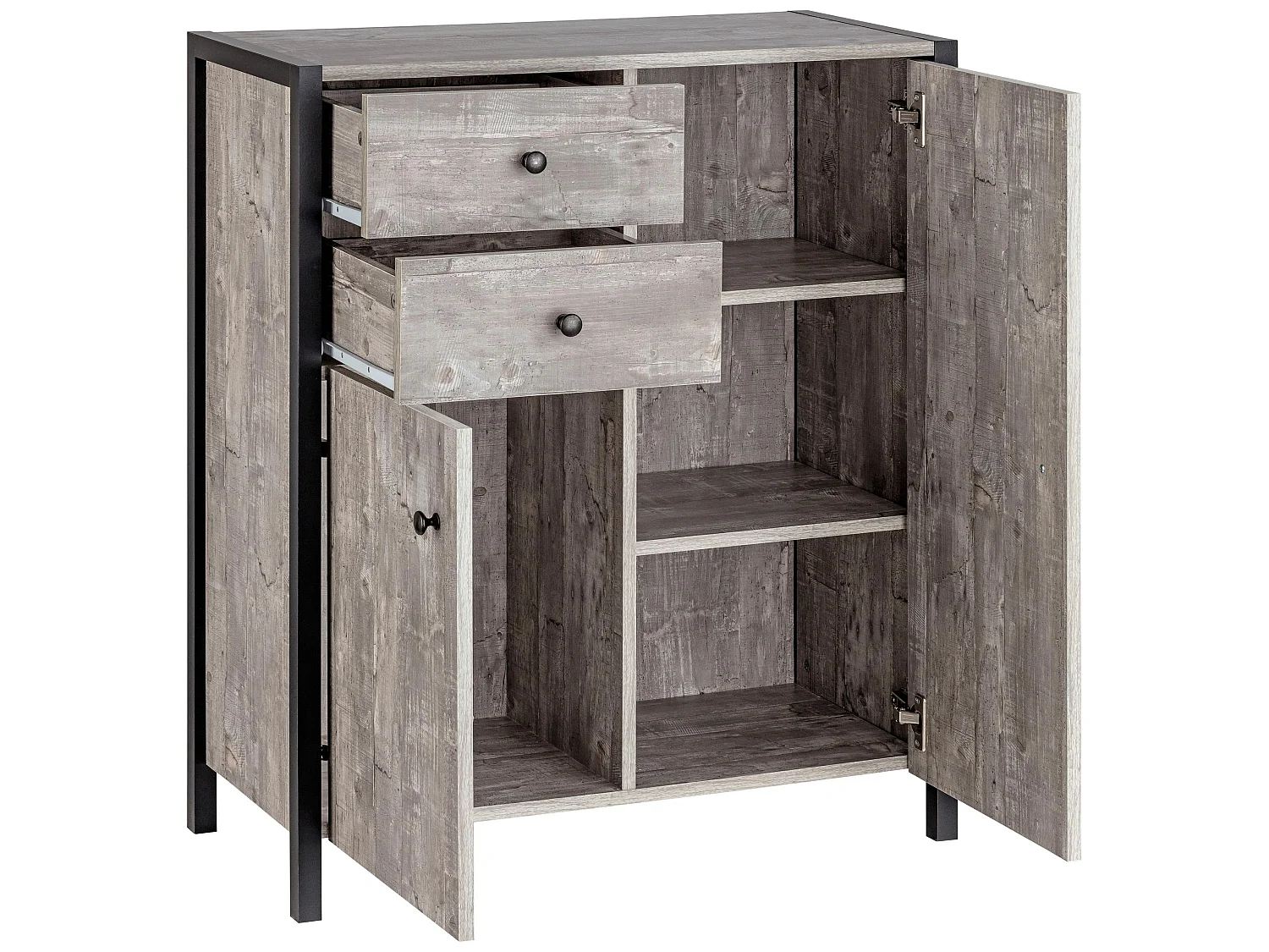 Chris | Armoire avec 2 portes et 2 tiroirs en Beton look / Noir