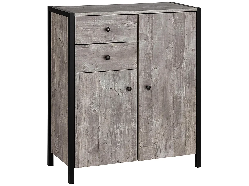 Chris | Armoire avec 2 portes et 2 tiroirs en Beton look / Noir