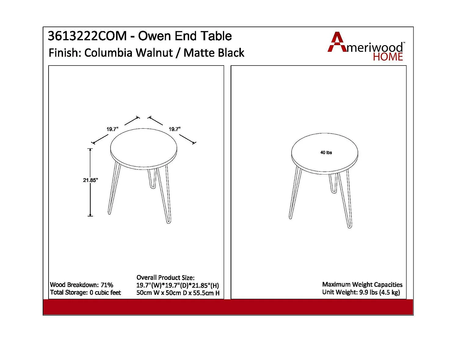 Owen | Table d'appoint carrée en couleur noyer