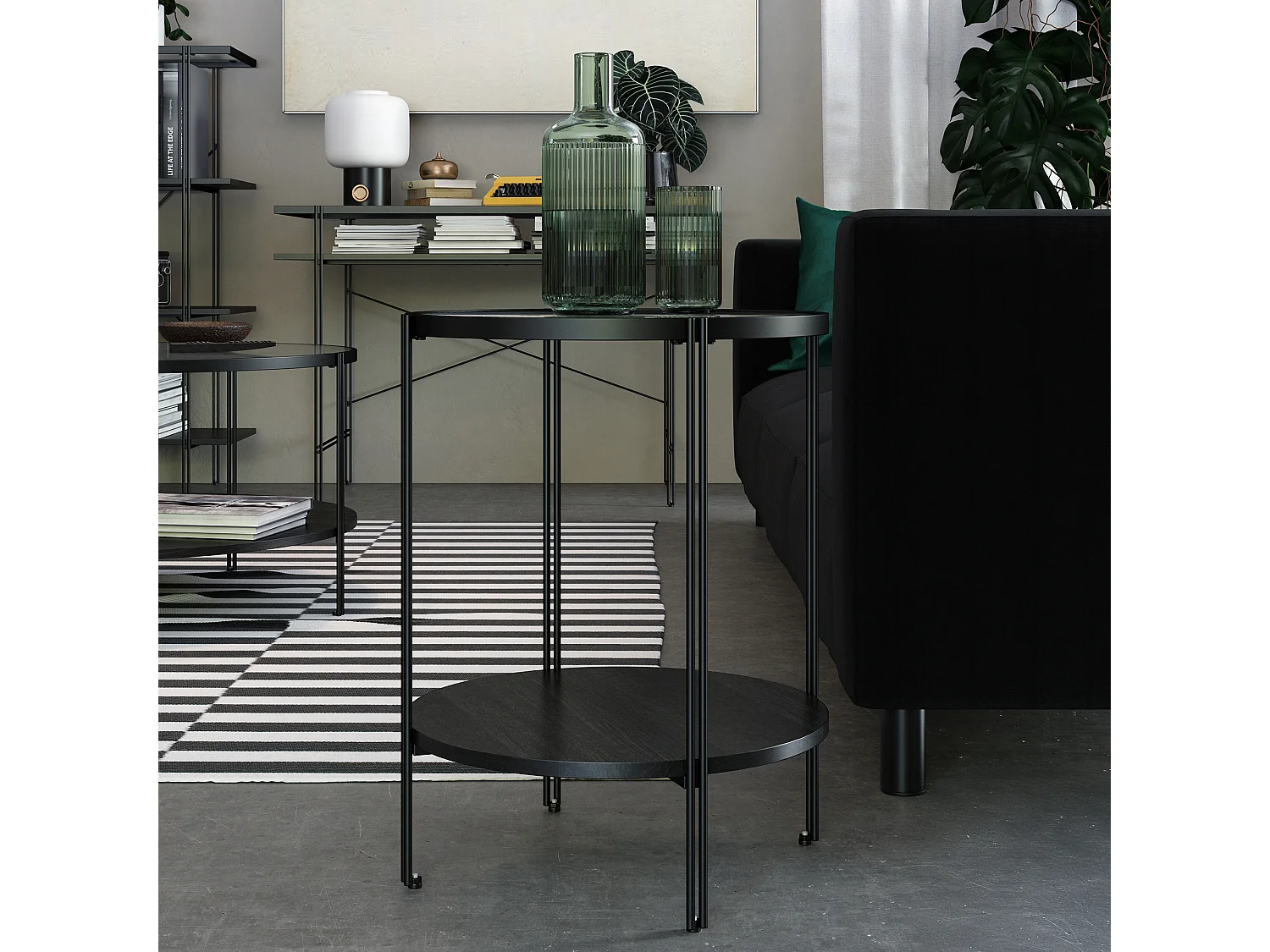 Ronde Bijzettafel Zwart Eiken