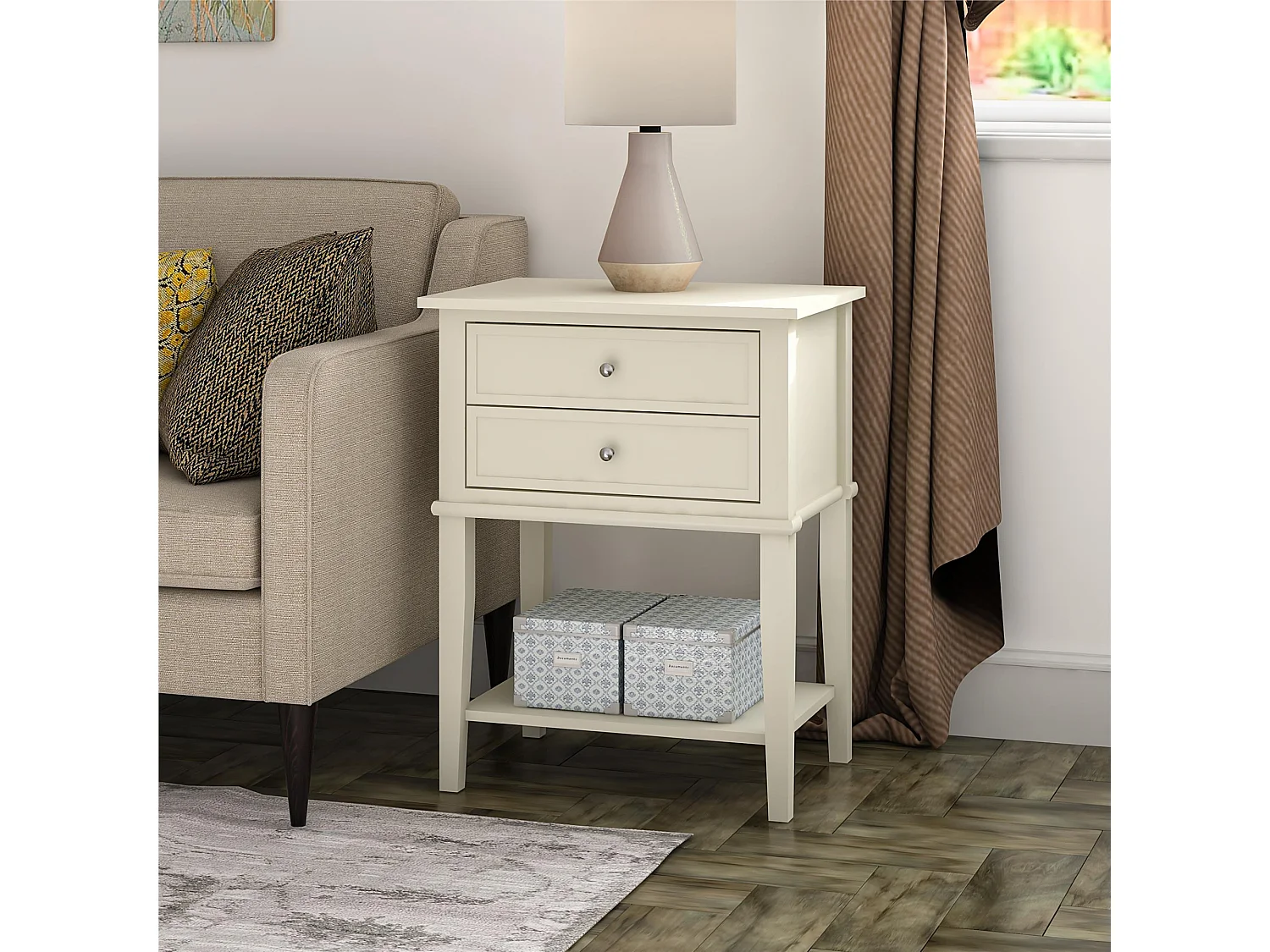 Franklin | Table avec 2 tiroirs en MDF blanc