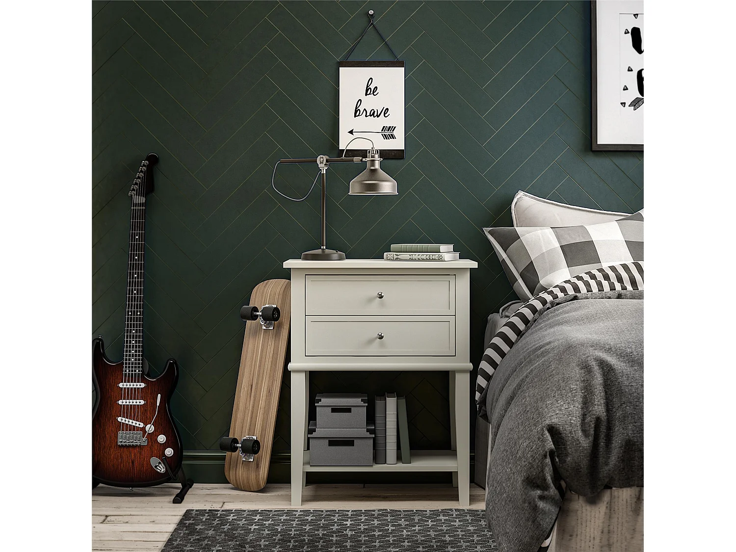 Franklin | Table avec 2 tiroirs en MDF blanc