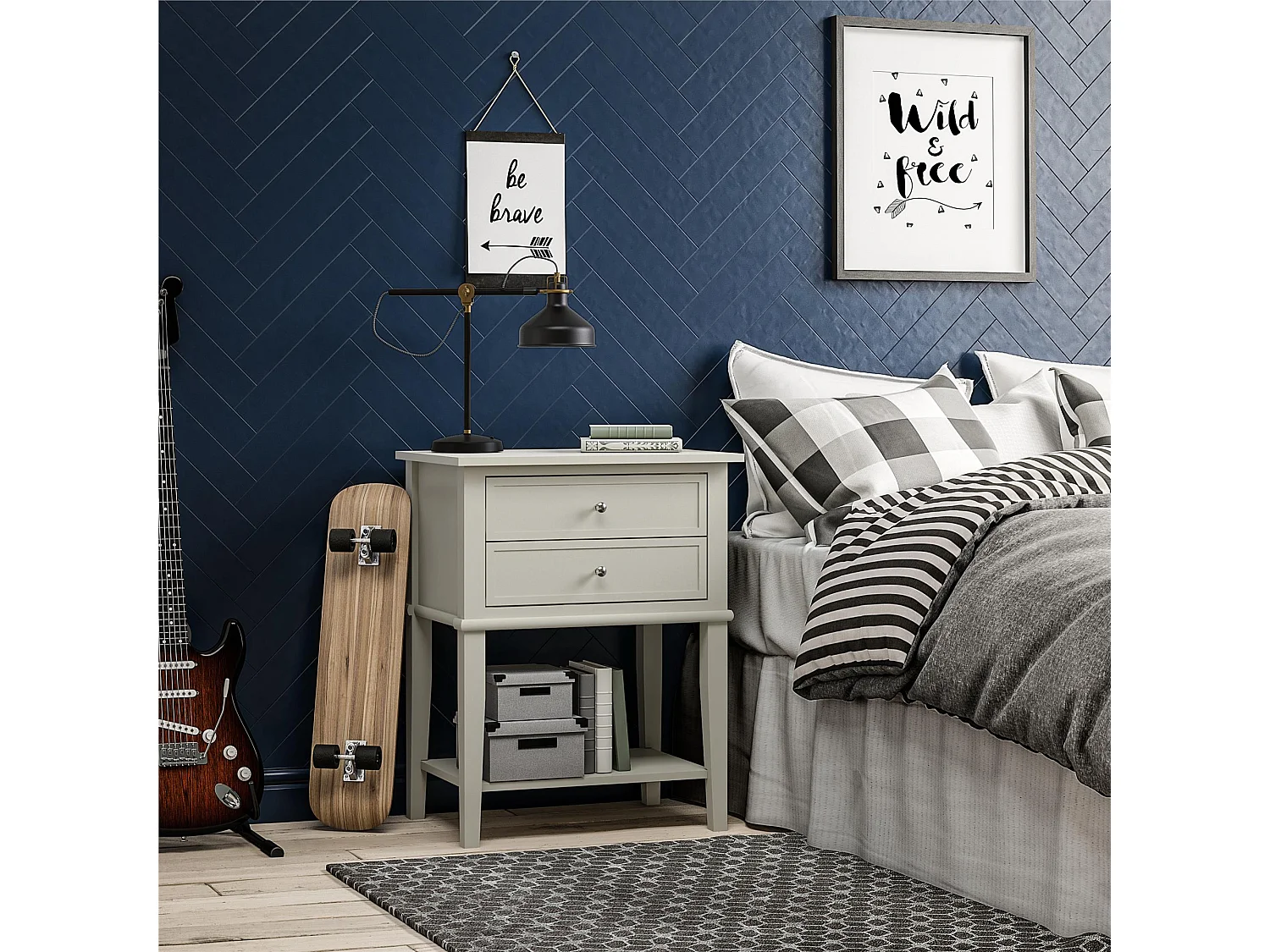 Franklin | Table avec 2 tiroirs en MDF blanc