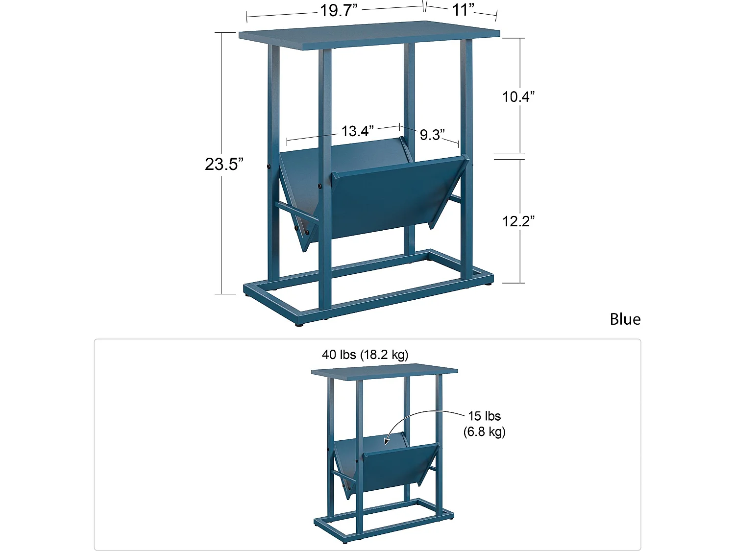 Regal | Table d'appoint à 1 étagère en bleu avec structure en métal
