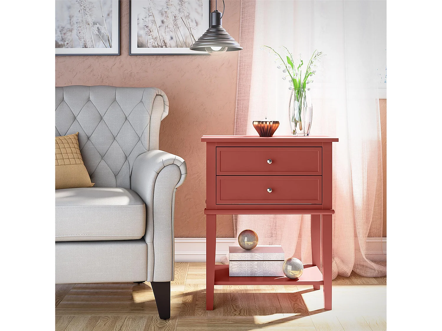 Franklin | Table avec 2 tiroirs en MDF Terracotta