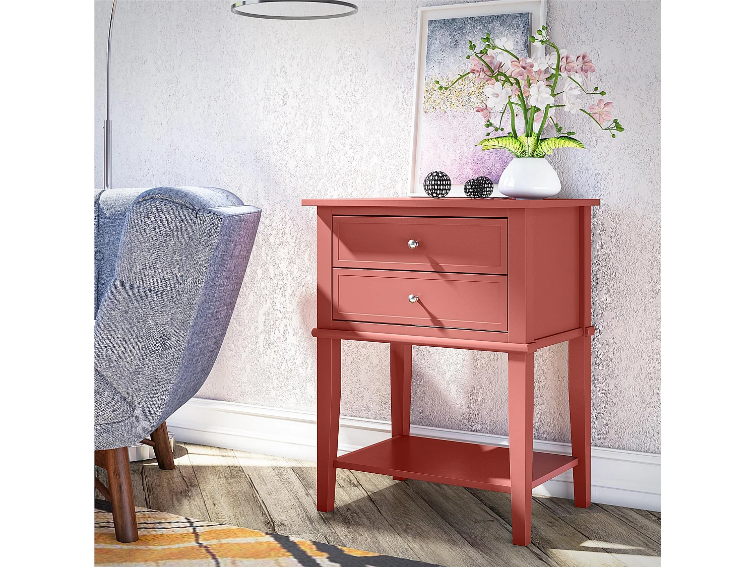 Accenttafel met 2 laden in MDF Terracotta