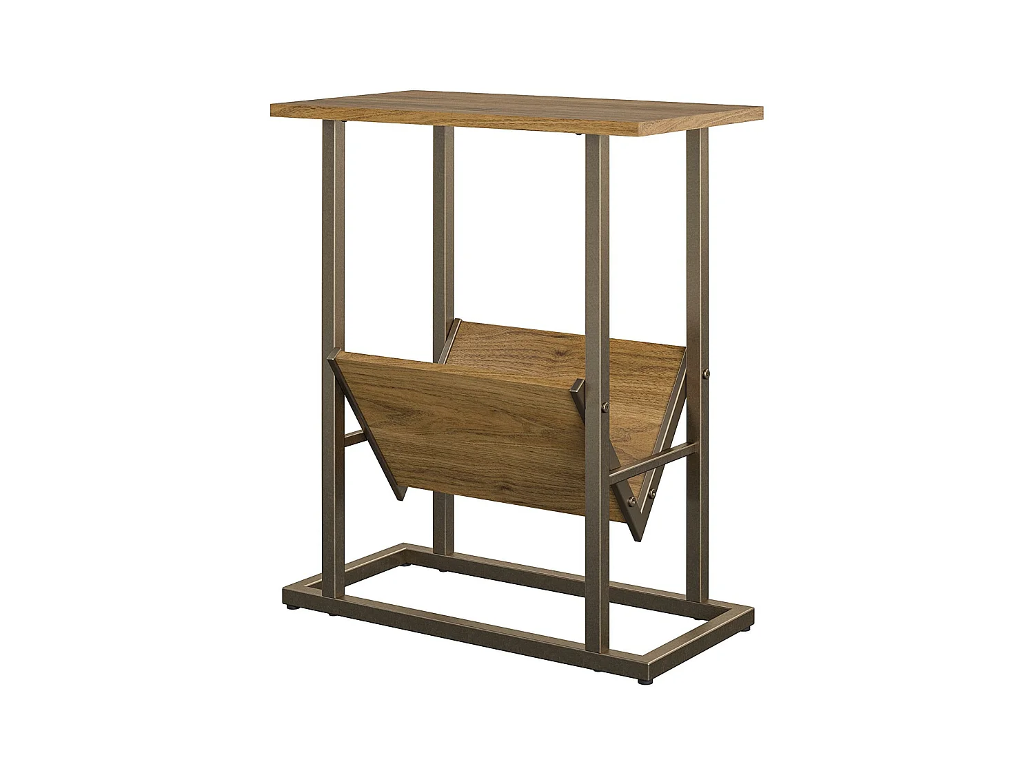 Regal | Table d'appoint à 1 étagère en aspect noyer avec structure en métal