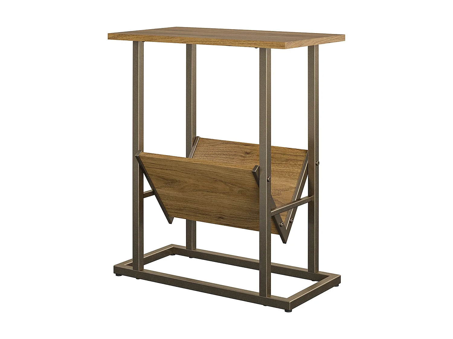 Regal | Table d'appoint à 1 étagère en aspect noyer avec structure en métal