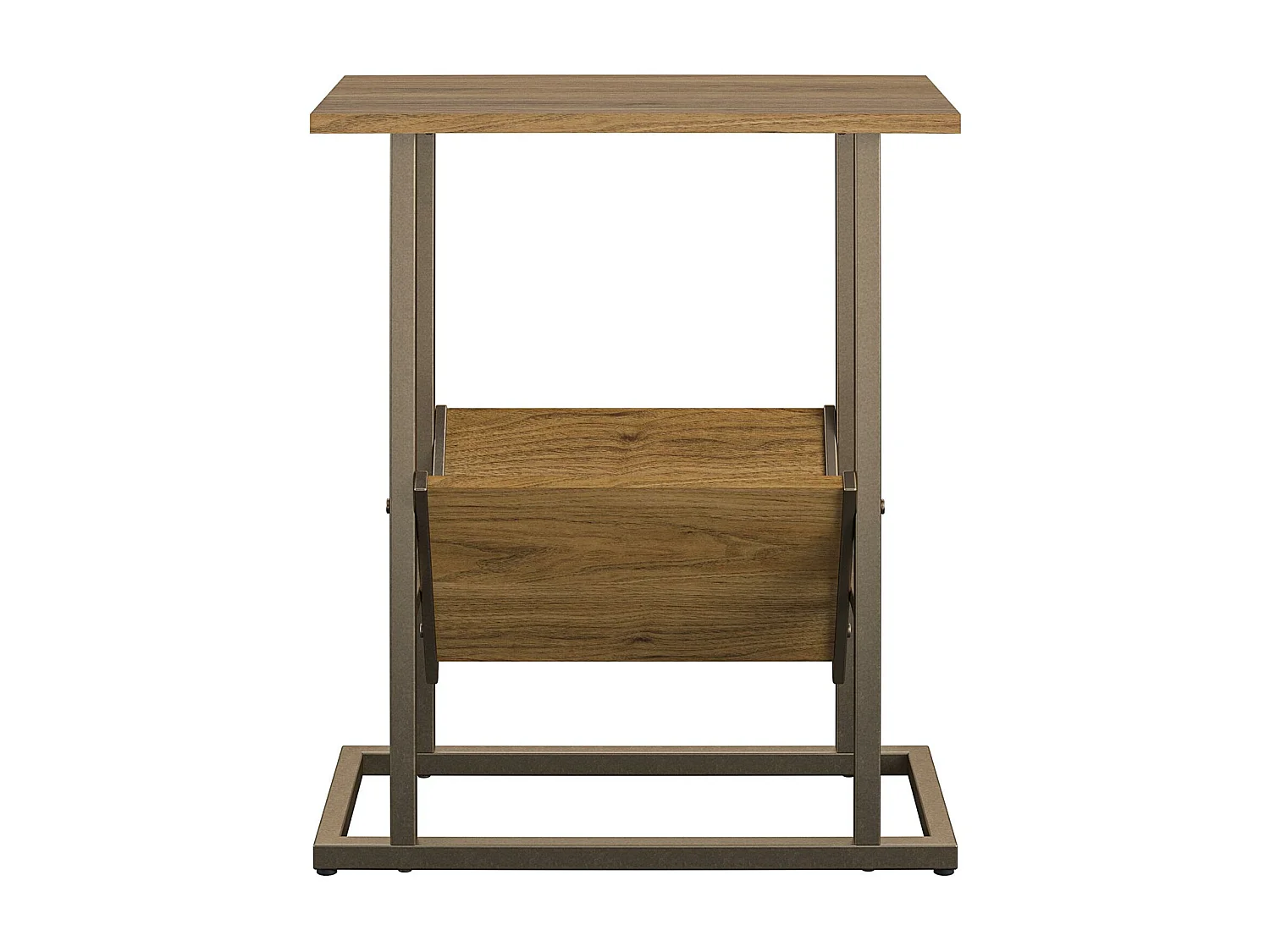 Regal | Table d'appoint à 1 étagère en aspect noyer avec structure en métal