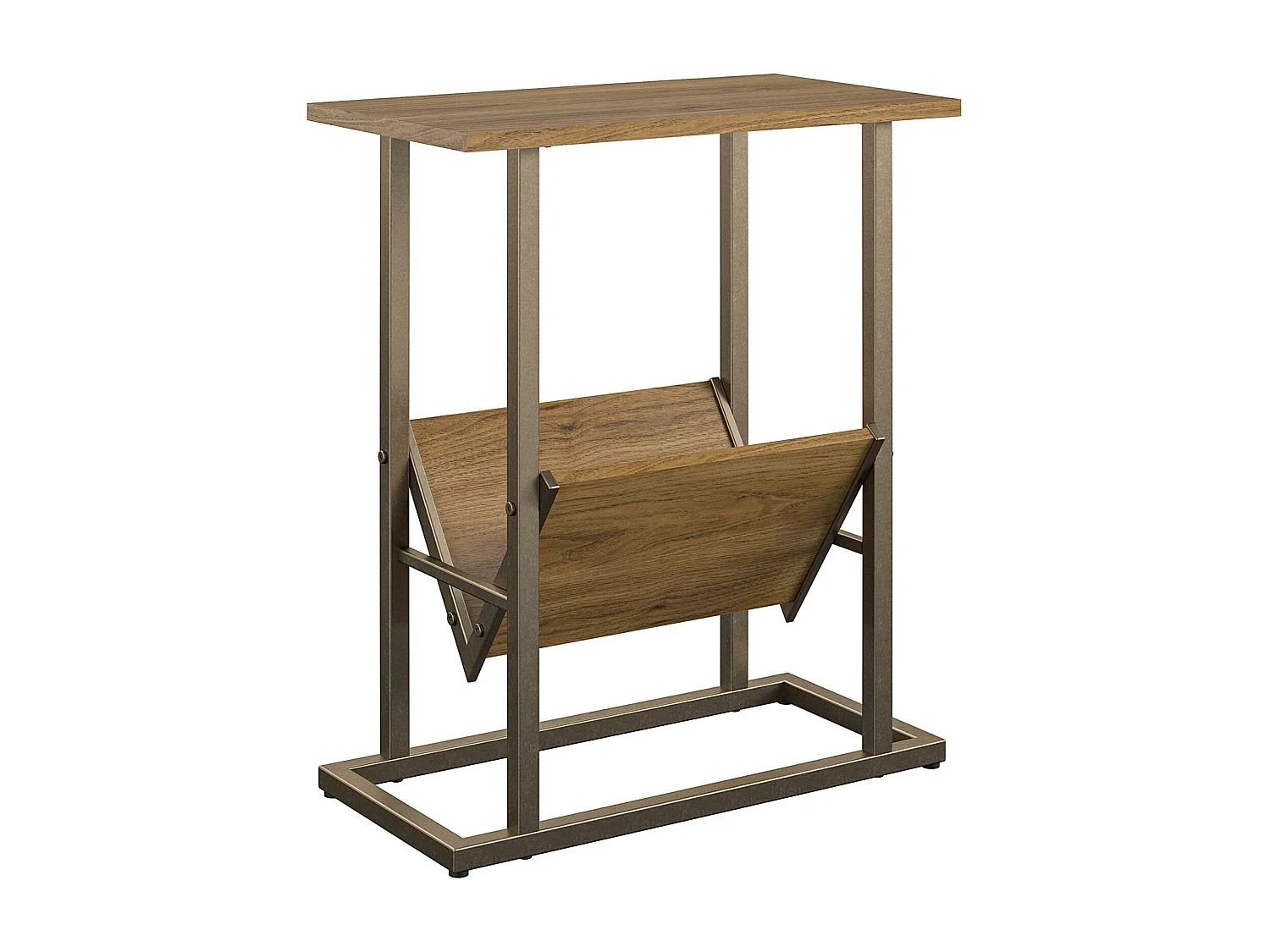 Regal | Table d'appoint à 1 étagère en aspect noyer avec structure en métal