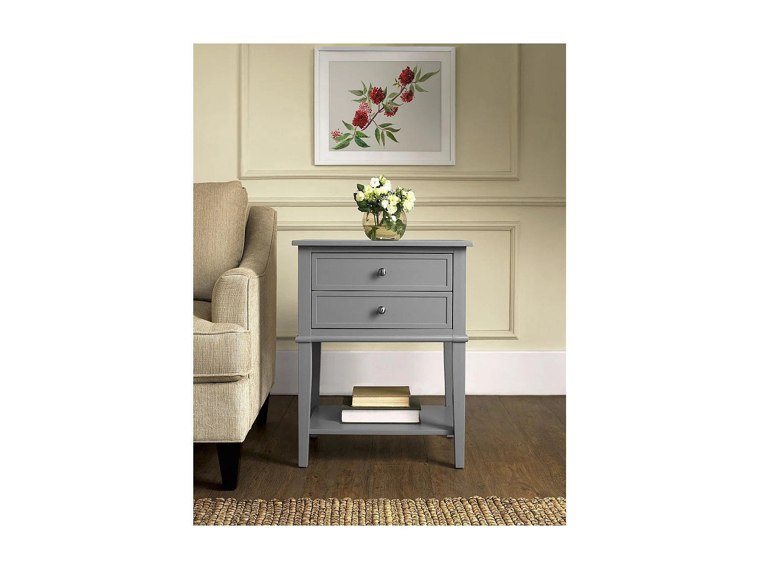 Accenttafel met 2 laden in MDF Grijs