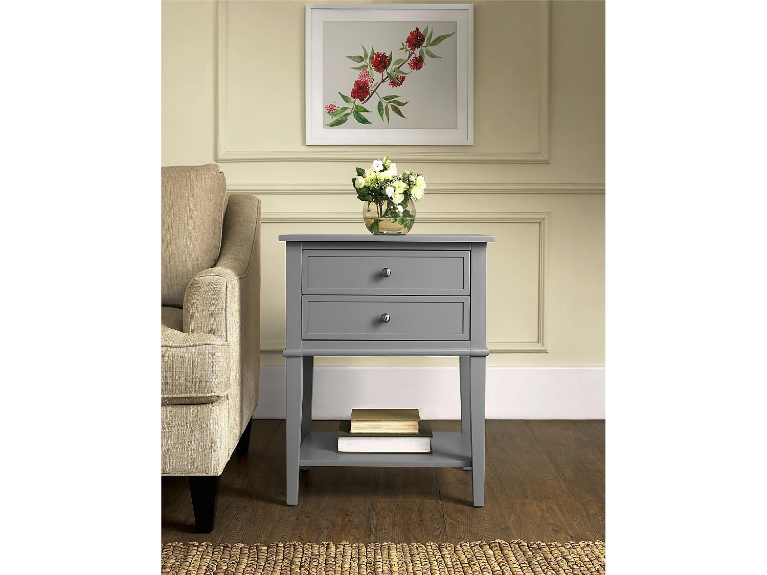 Accenttafel met 2 laden in MDF Grijs