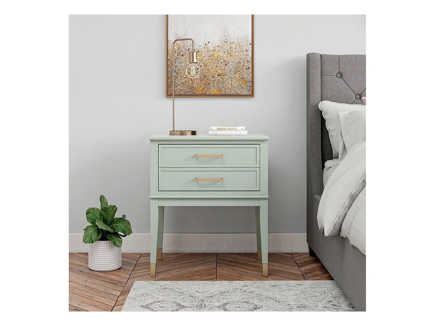 Mesa auxiliar con 2 cajones en MDF Verde