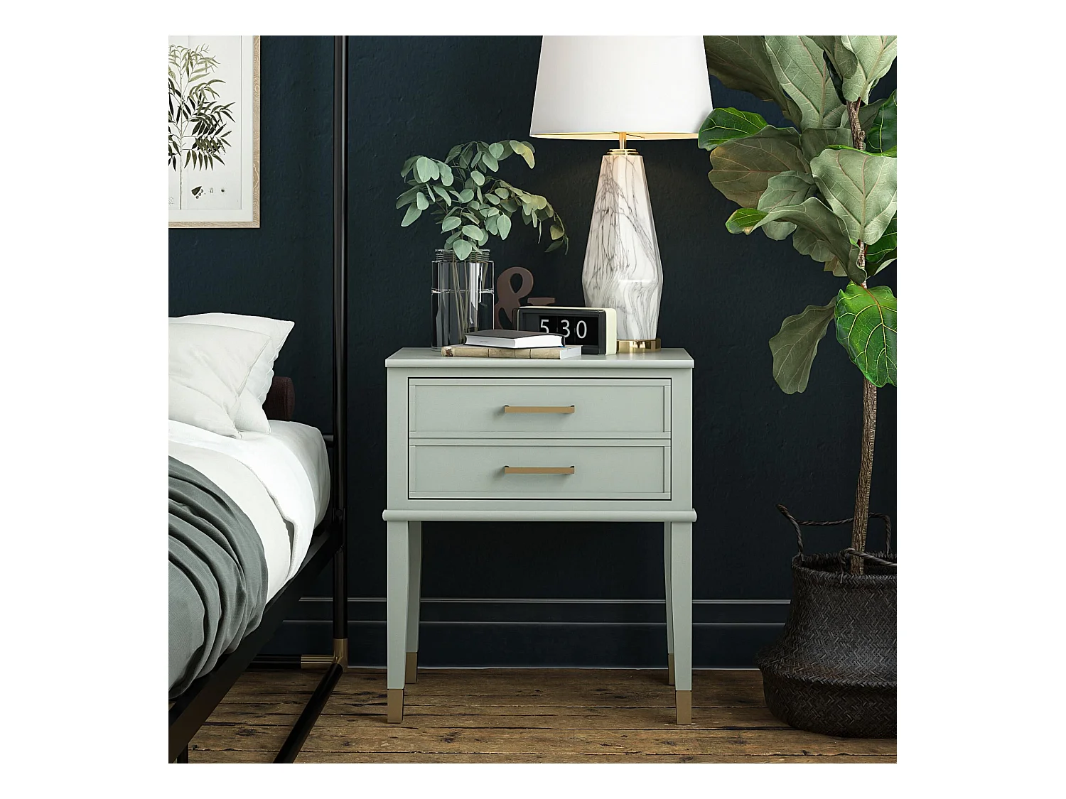 Mesa auxiliar con 2 cajones en MDF Verde