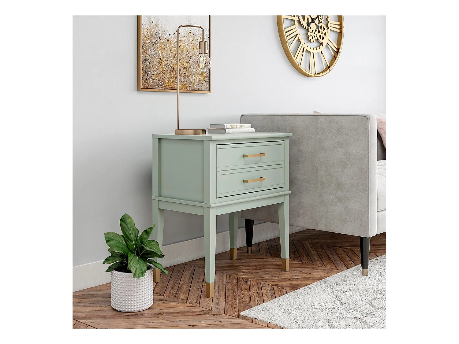 Mesa auxiliar con 2 cajones en MDF Verde