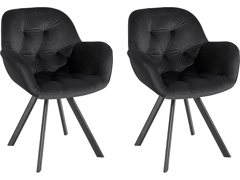 Conjunto de 2 cadeiras de jantar estofadas a veludo preto