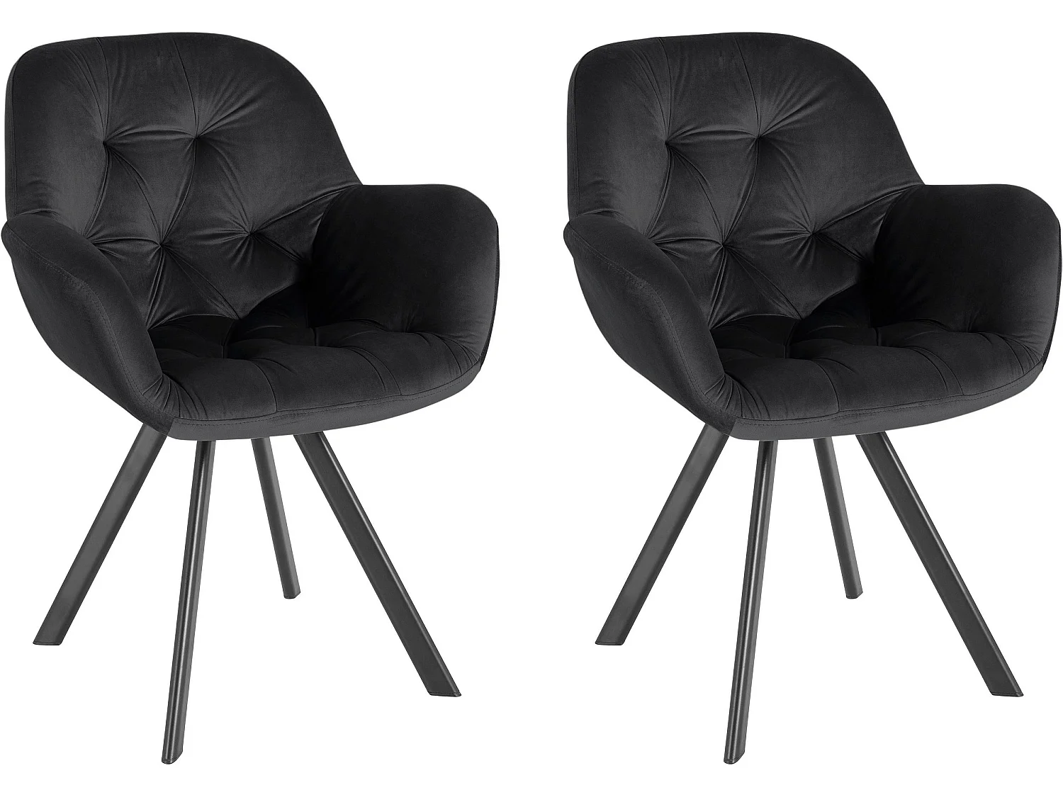 Conjunto de 2 cadeiras de jantar estofadas a veludo preto