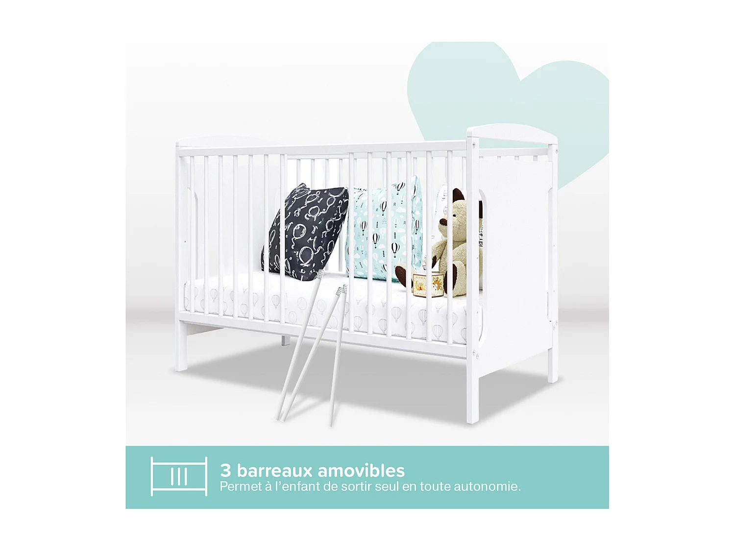 MINEA | Lit bébé évolutif MARGOT 60x120 cm (matelas non inclus)