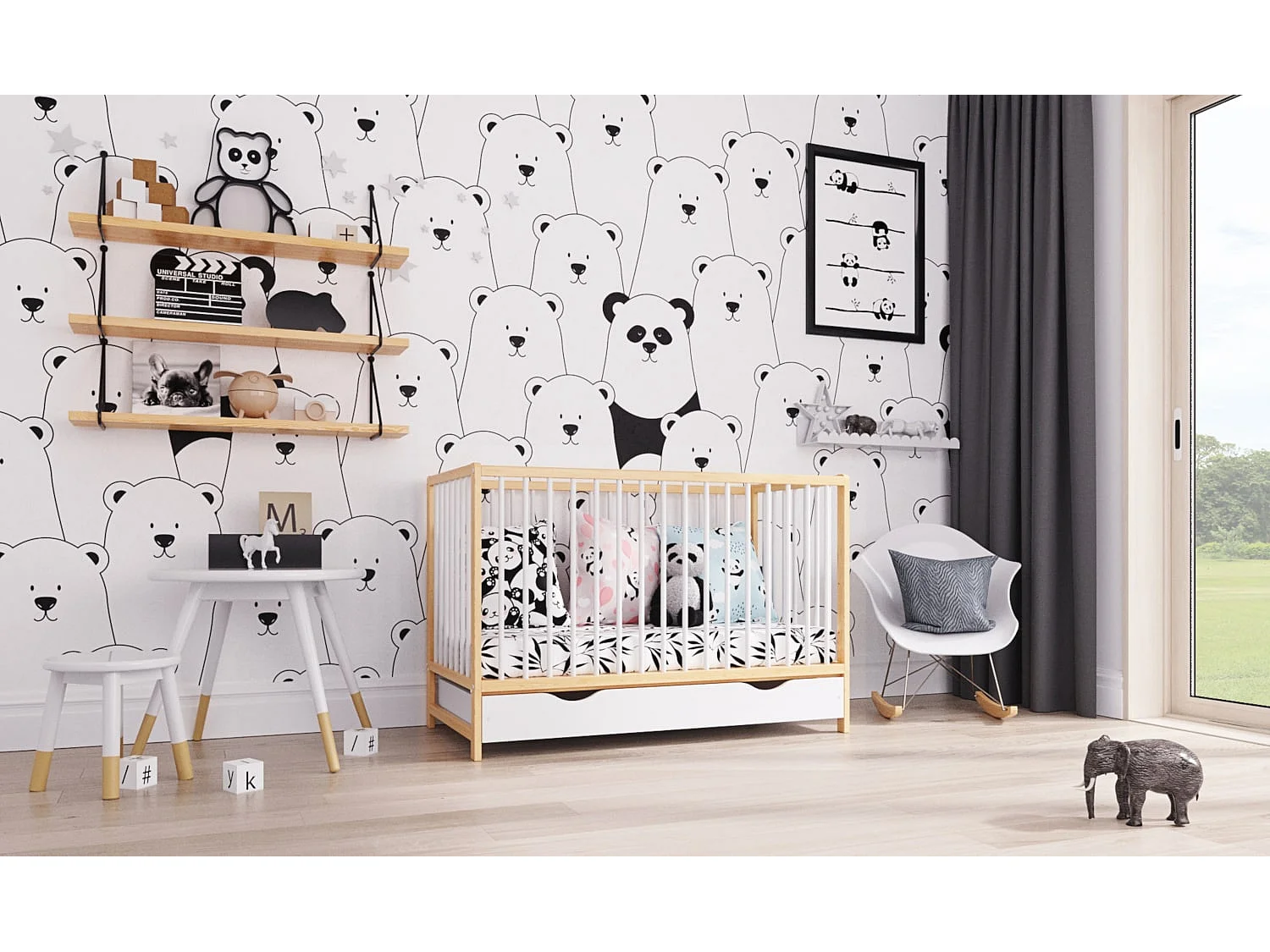 MINEA | Lit bébé évolutif avec tiroir MATHIS 60x120 cm (matelas non inclus)