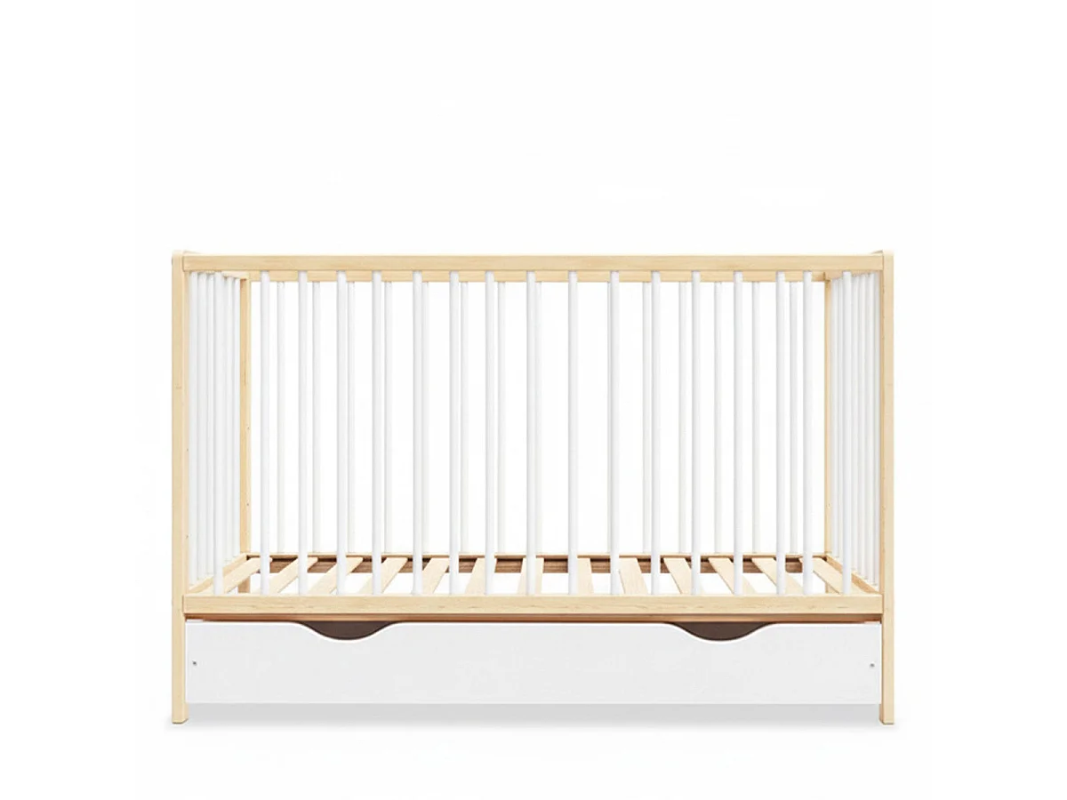 Lit bébé évolutif Mathis bois et blanc avec tiroir 60x 120 cm