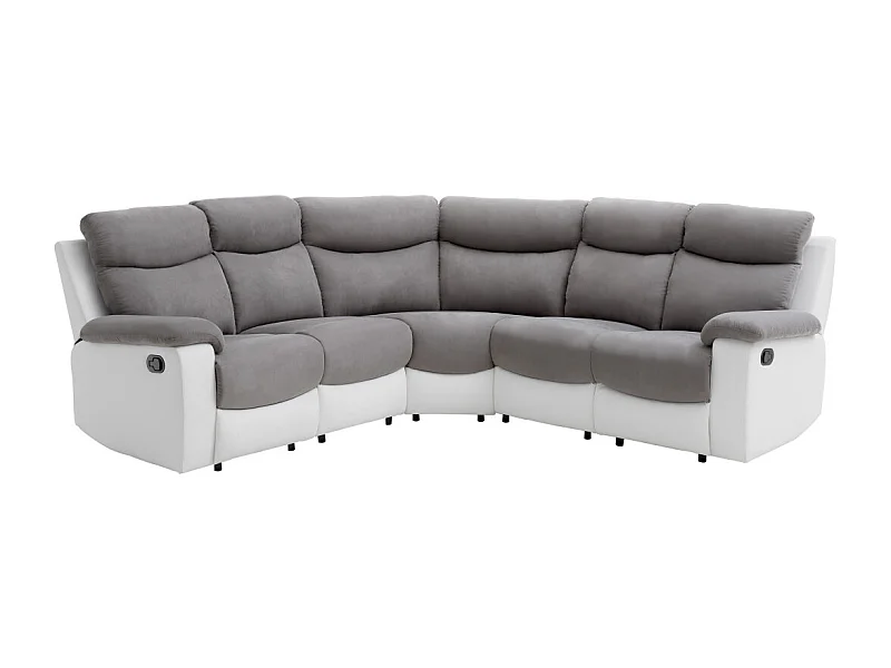 Canapé d'angle de Relaxation Oscar 5 places bi-matière - Gris / Blanc - L238 x P238 x H99cm - Loungitude