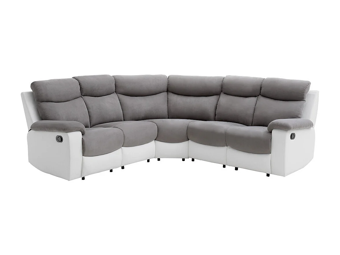 Canapé d'angle de Relaxation Oscar 5 places bi-matière - Gris / Blanc - L238 x P238 x H99cm - Loungitude