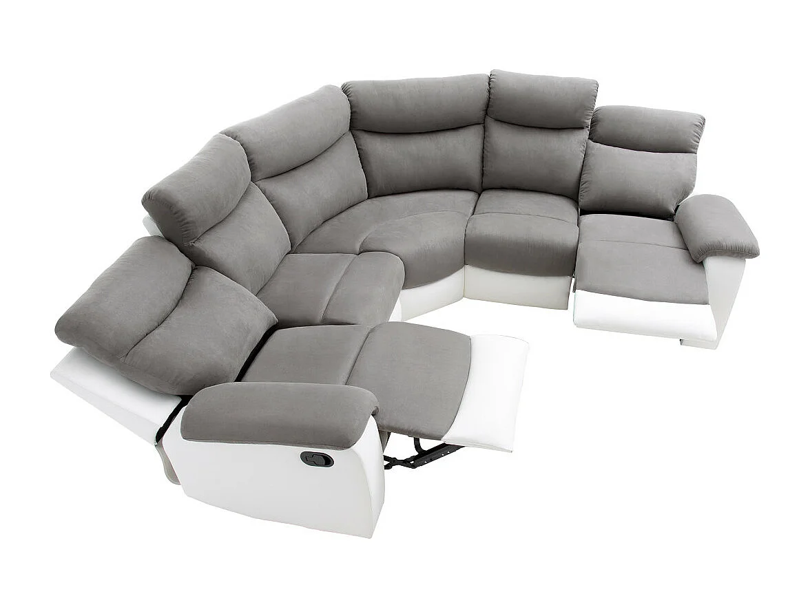 Canapé d'angle de Relaxation Oscar 5 places bi-matière - Gris / Blanc - L238 x P238 x H99cm - Loungitude