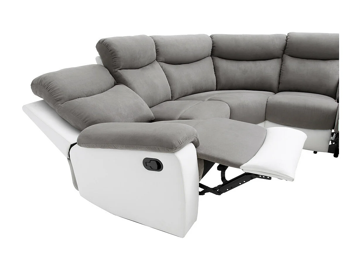 Canapé d'angle de Relaxation Oscar 5 places bi-matière - Gris / Blanc - L238 x P238 x H99cm - Loungitude