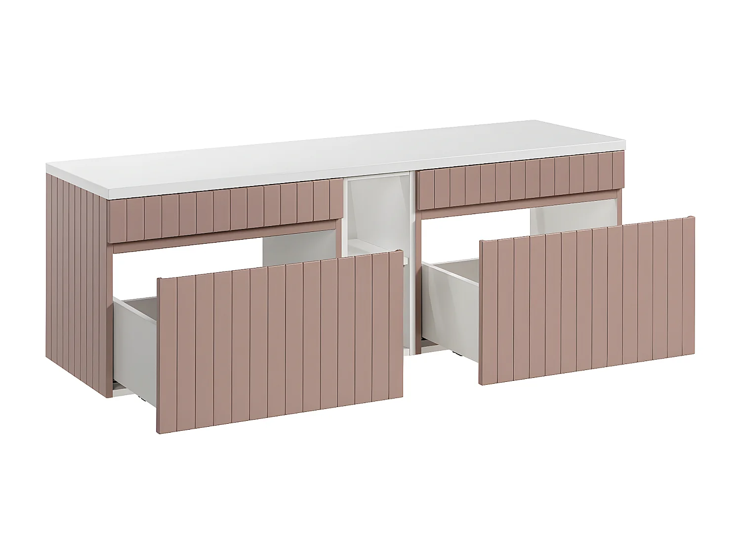 Meuble sous-vasque 140cm 2 niches Zelie Rose et Blanc
