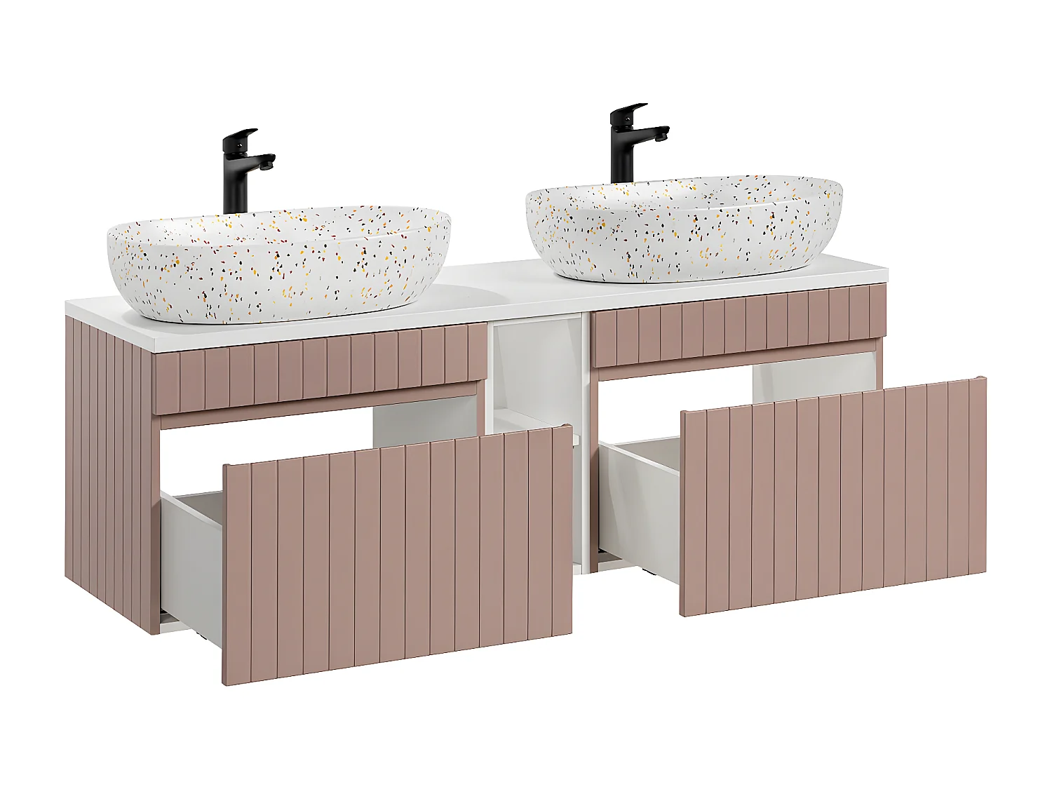 Meuble double vasque 140cm 2 niches Zelie Rose et Blanc