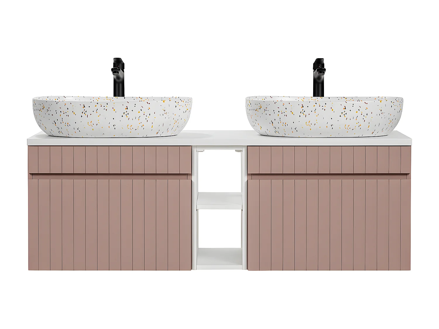 Meuble double vasque 140cm 2 niches Zelie Rose et Blanc