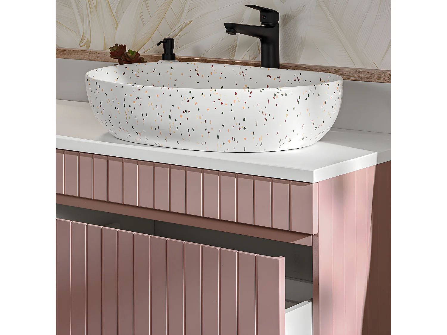 Meuble double vasque 140cm 2 niches Zelie Rose et Blanc