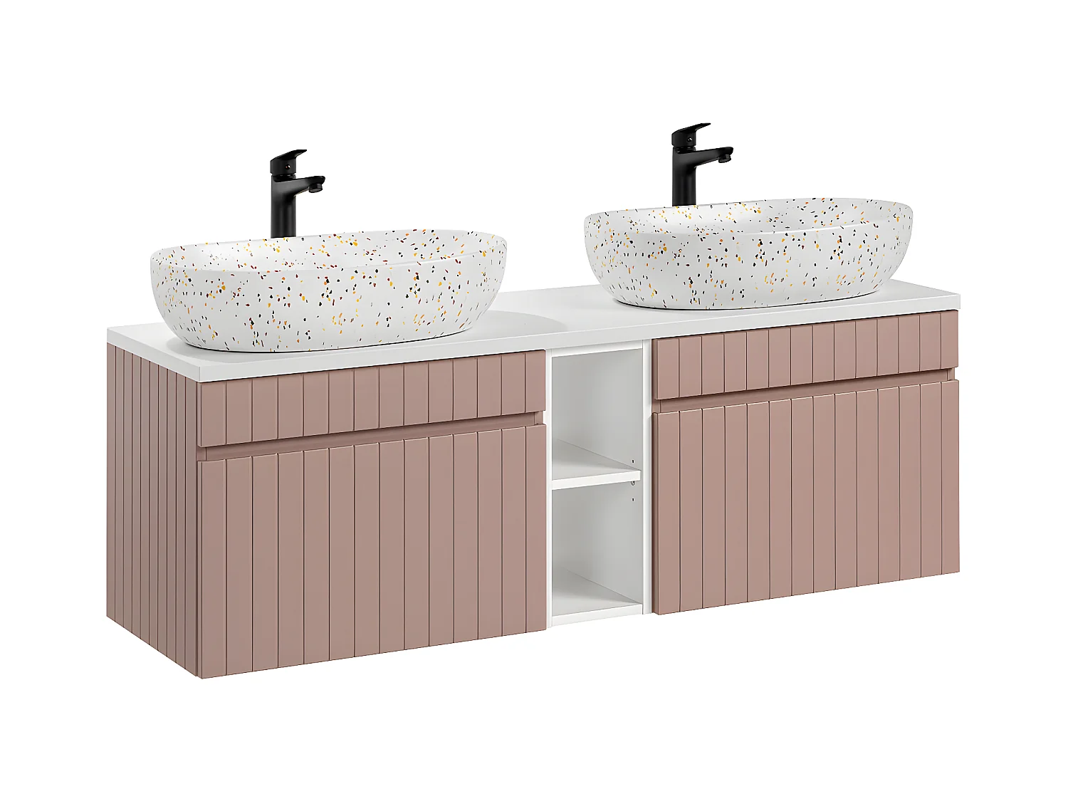 Meuble double vasque 140cm 2 niches Zelie Rose et Blanc