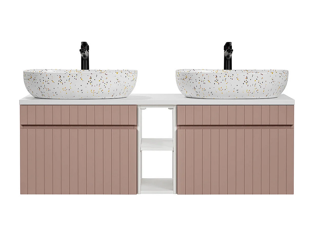 Dobbelt håndvask 140cm 2 nicher Zelie Pink og Hvid