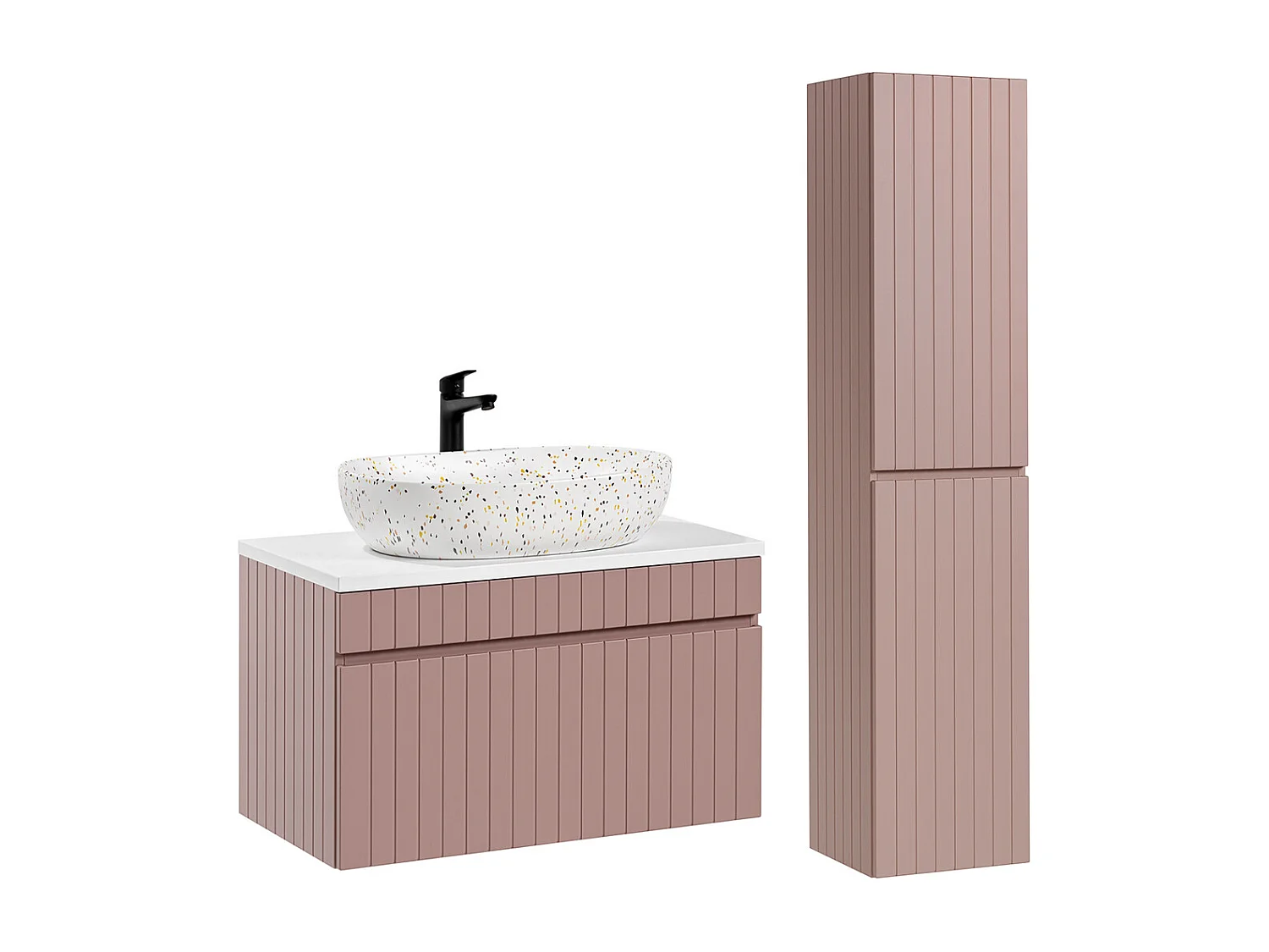 Ensemble meuble simple vasque 80cm et colonne Zelie Rose et Blanc