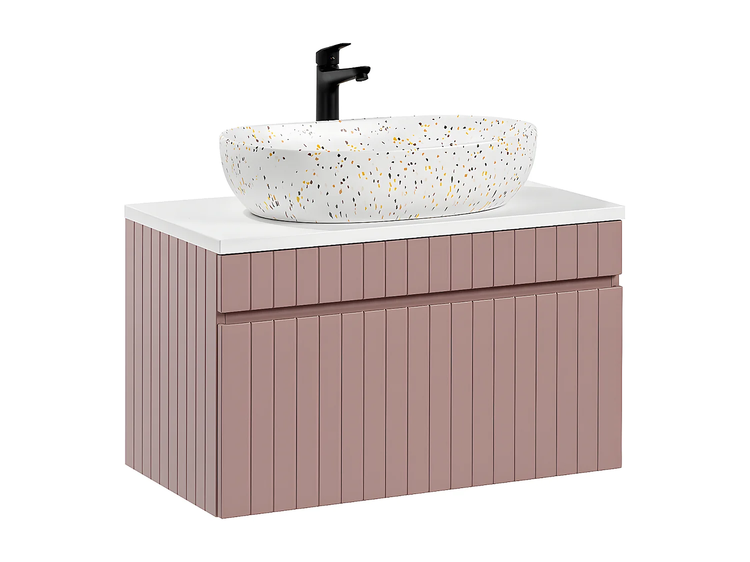 Ensemble meuble simple vasque 80cm et colonne Zelie Rose et Blanc