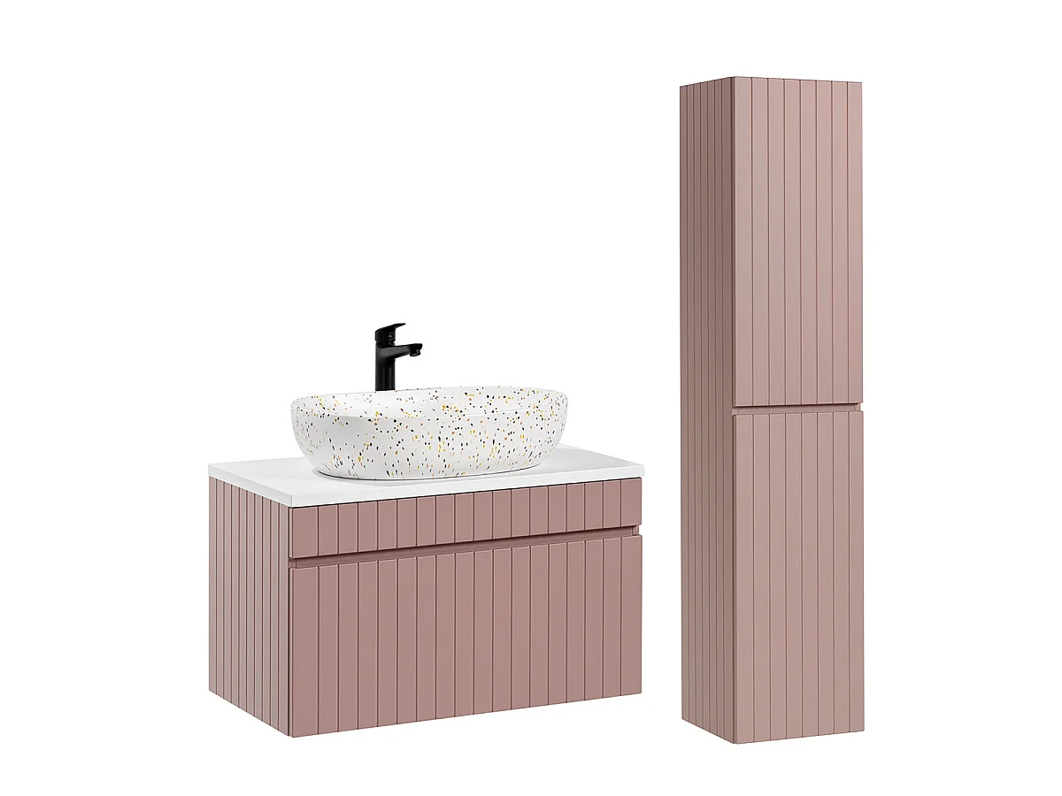 80cm enkele wastafel en Zelie roze en witte sokkelset