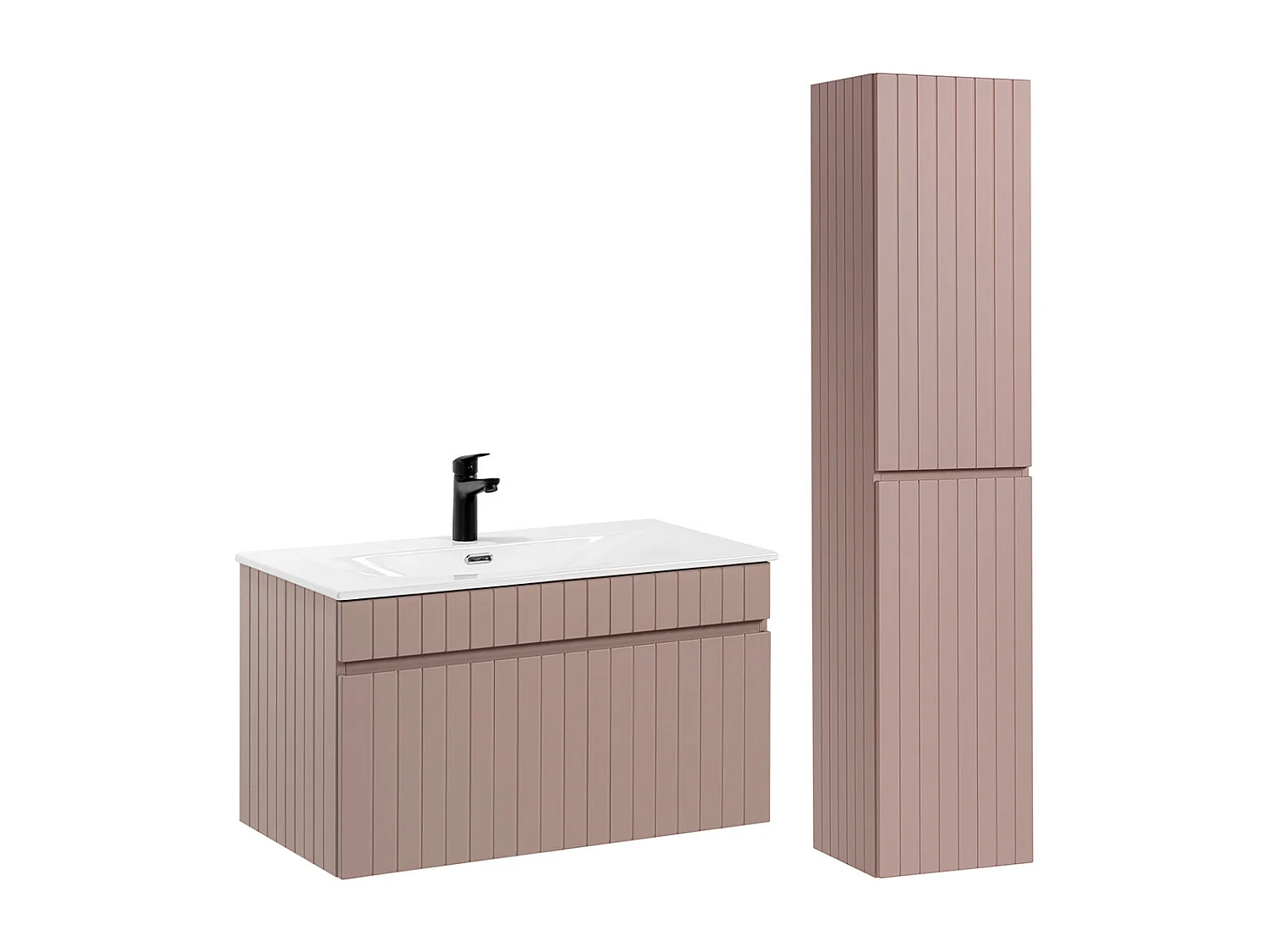 Ensemble meuble simple vasque encastrée 80cm et colonne Zelie Rose