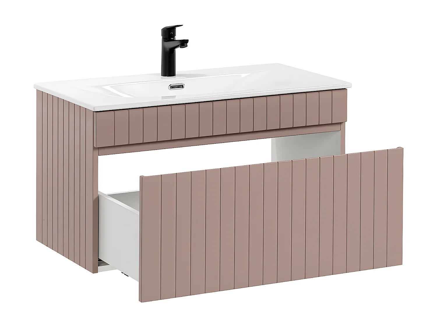 Ensemble meuble simple vasque encastrée 80cm et colonne Zelie Rose