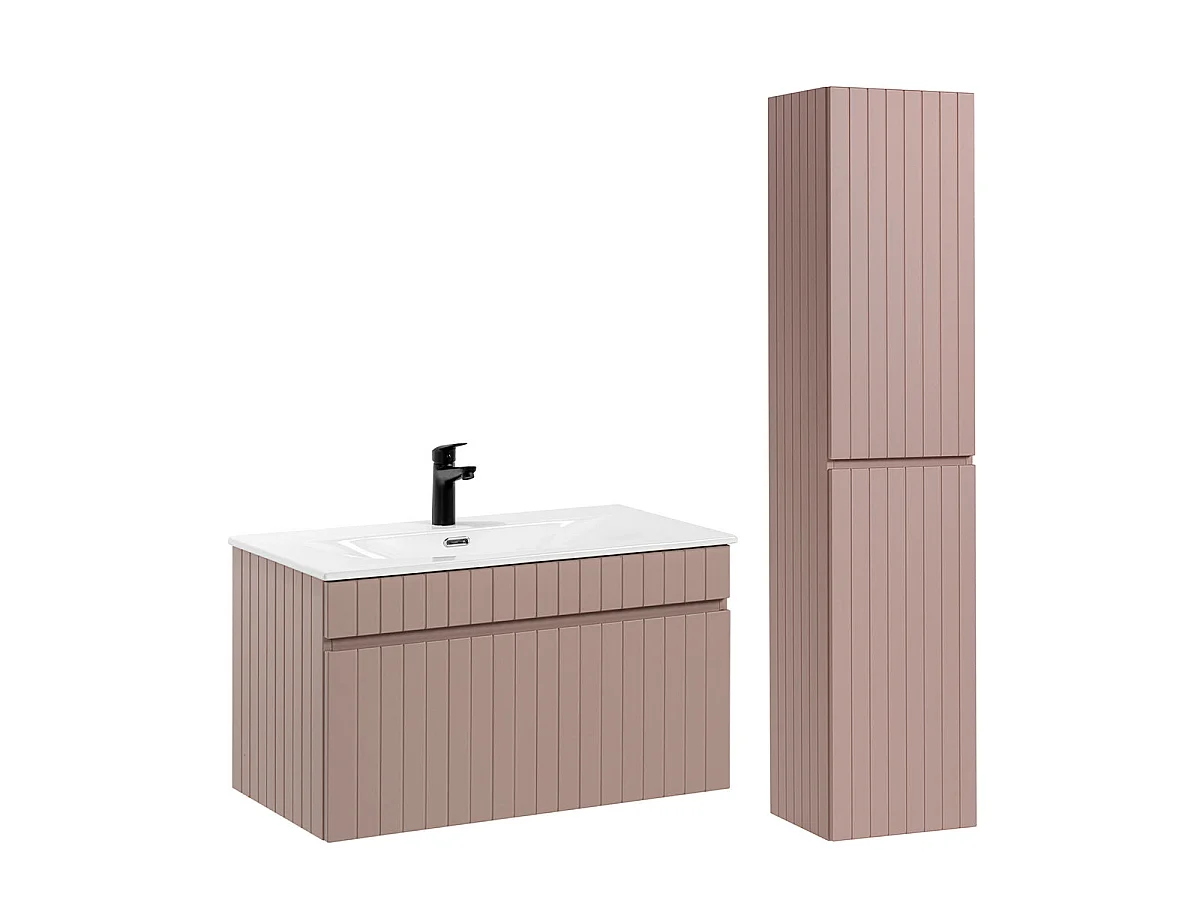 Ensemble meuble simple vasque encastrée 80cm et colonne Zelie Rose