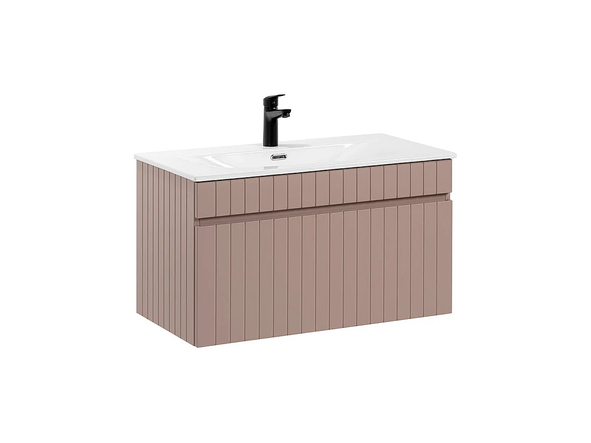 Ensemble meuble simple vasque encastrée 80cm et colonne Zelie Rose