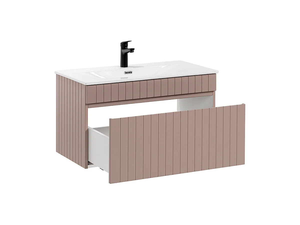 Ensemble meuble simple vasque encastrée 80cm et colonne Zelie Rose